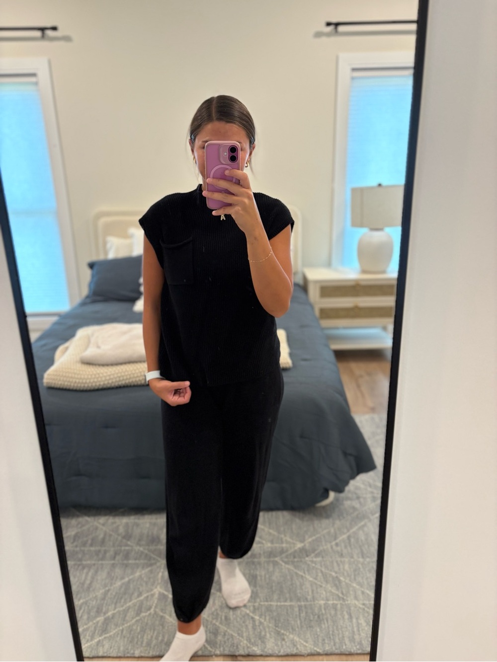 Women's Black Knit Jogger Pants & Top Set Size XS